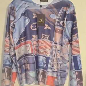 Louis Vuitton Multicolor Graphic Crewneck Sweater — Blue & Pink Accents